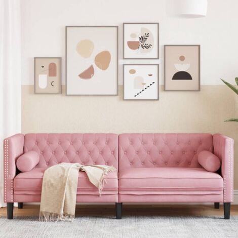 vidaXL Canapé Chesterfield avec traversins 3 places rose velours (1/5)