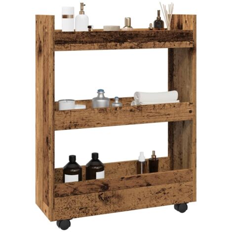 vidaXL Chariot de rangement étroit 3 niveaux vieux bois