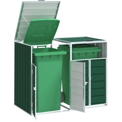 vidaXL Rangement à roulettes pour poubelles pour deux bacs acier