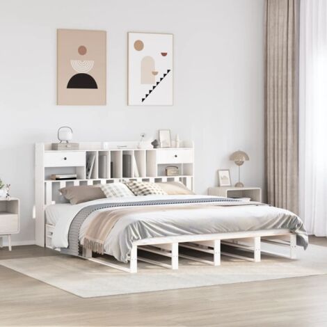 vidaXL Lit bibliothèque sans matelas blanc 180x200 cm bois pin massif (1/5)