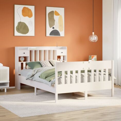 vidaXL Cadre de lit sans matelas blanc 150x200 cm bois de pin massif (1/5)