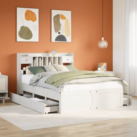 vidaXL Lit bibliothèque sans matelas blanc 150x200 cm bois pin massif (1/5)