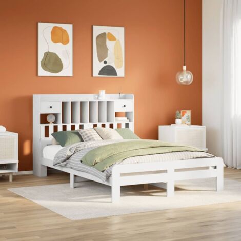 vidaXL Lit bibliothèque sans matelas blanc 150x200 cm bois pin massif (1/5)