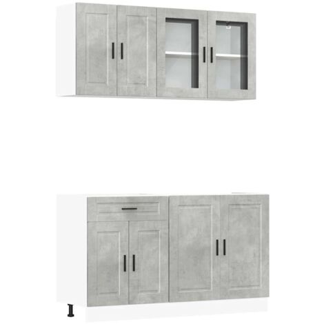 Vidaxl – Ensemble de 4 meubles de cuisine Porto en bois d'ingénierie gris béton – Surface résistante à l'humidité – Pieds réglables pour agencement optimal (1/5)
