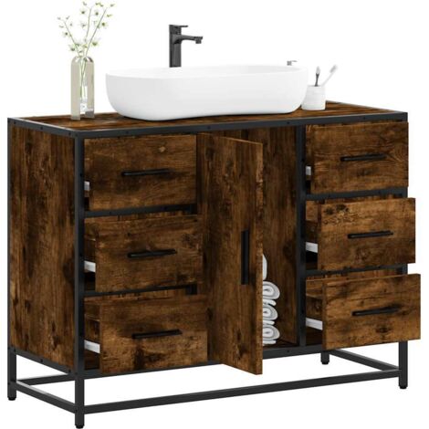 Vidaxl – Meuble de salle de bain chêne fumé – Dimensions 80x33x60 cm – Bois d'ingénierie avec fixation murale – Capacité 60 kg