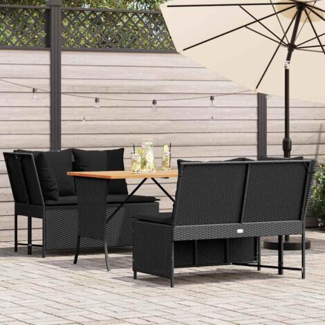 vidaXL 3 Piece Garden Sofa Set with Cushions Black Poly Rattan