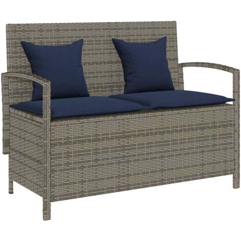 VidaXL Banc de rangement de jardin avec coussin gris résine tressée