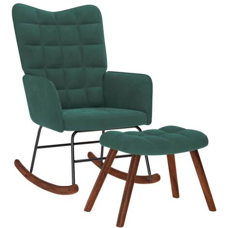 vidaXL Rocking Chair with Stool Dark Green Velvet