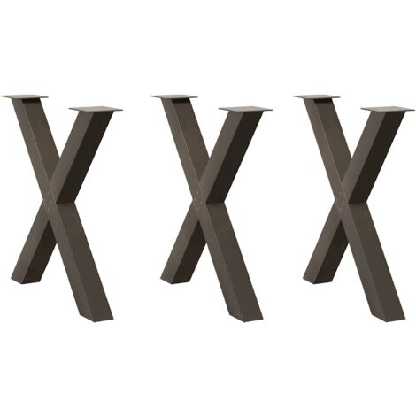 Pieds de table à manger en forme de X 3 pièces Acier naturel 70 x (72-73) cm Acier vidaXL