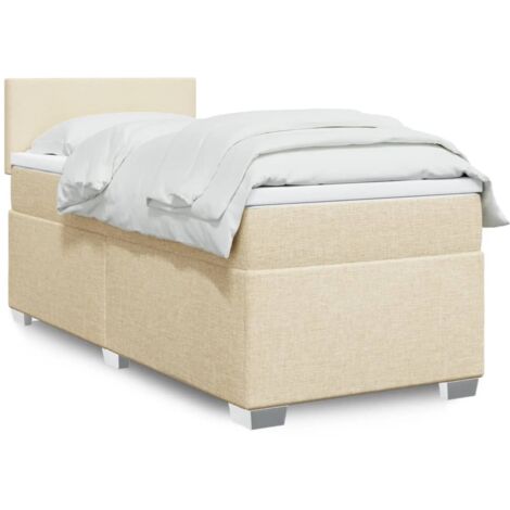 vidaXL Sommier à lattes de lit avec matelas Crème 100x200 cm Tissu (1/5)
