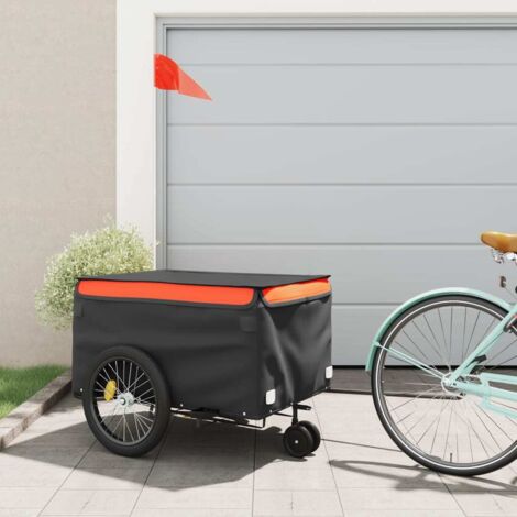 vidaXL Remorque de vélo noir et orange 45 kg fer