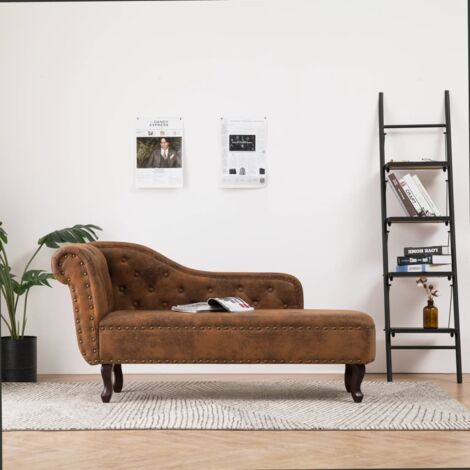 Vidaxl – Chaise longue marron similicuir daim – Dimensions 162 x 56 x 77 cm – Confort optimal avec accoudoirs rembourrés – Pieds en bois robuste