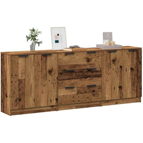 Vidaxl – Buffet 3 pcs vieux bois 60x30x70 cm – Bois d'ingénierie – Grand espace de rangement – Assemblage requis