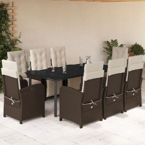 vidaXL Ensemble à manger de jardin et coussins 9 pcs marron poly rotin (1/5)