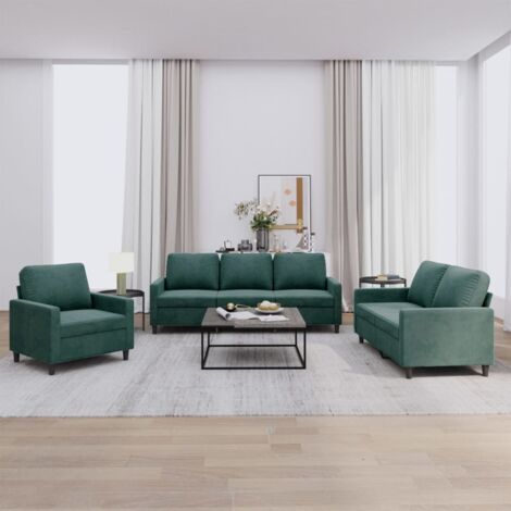 Ensemble de canapés 3 pcs avec coussins Vert foncé Velours vidaXL