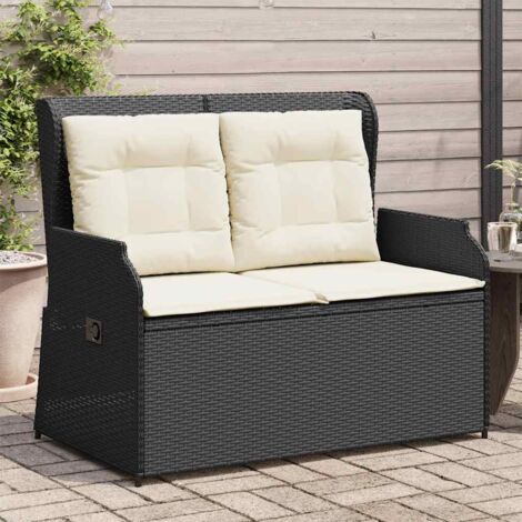 vidaXL Banc inclinable de jardin avec coussins noir résine tressée (1/5)