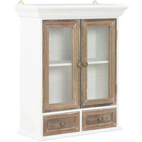 Vidaxl – Armoire murale blanche 49x22x59 cm en bois massif – 2 portes et 2 tiroirs – Style français pour rangement décoratif