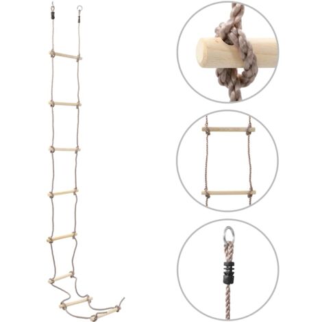 Vidaxl – Échelle de corde pour enfants 290 cm – Bois de pin solide – Corde en PE résistante aux intempéries – 8 marches pour usage extérieur