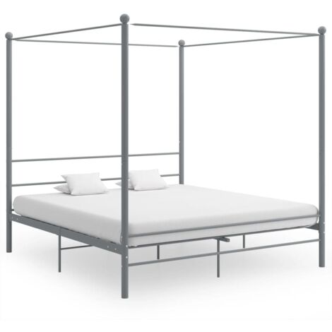 vidaXL Cadre de lit à baldaquin sans matelas gris métal 180x200 cm (1/6)