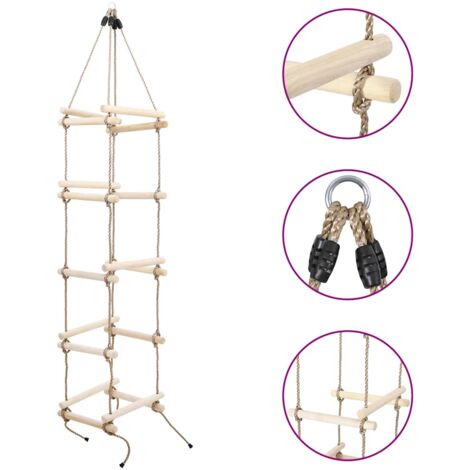 Vidaxl – Échelle de corde en bois de pin 200 cm – 5 marches – Corde PE résistante aux intempéries – Pour enfants 3 à 12 ans