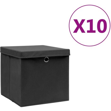 vidaXL Boîtes de rangement avec couvercles 10 pcs 28x28x28 cm Noir