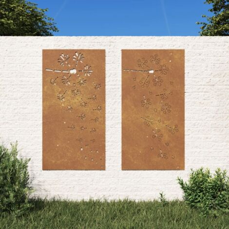 Vidaxl – Décorations murales de jardin en acier corten – Lot de 2 pièces 105x55cm – Design floral – Résistant aux intempéries