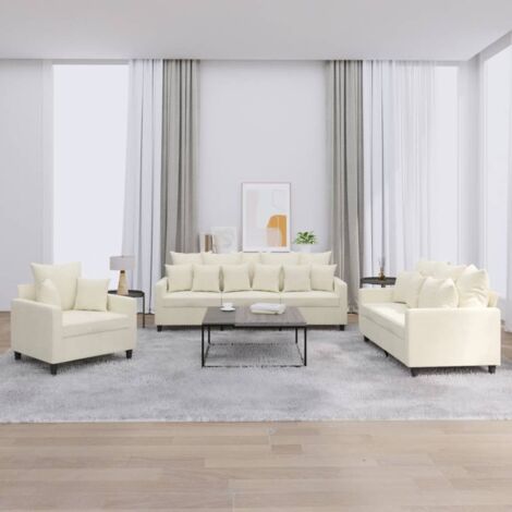 Vidaxl – Canapé droit 3 places avec coussins – Velours crème – Structure en contreplaqué et métal – Confort optimal – Charge max 110 kg par siège