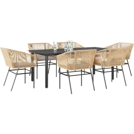Ensemble à manger jardin coussins 7pcs marron poly rotin verre vidaXL