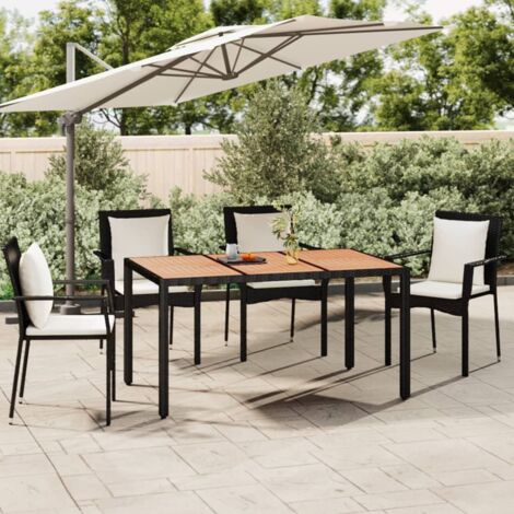 Vidaxl – Table de jardin en bois d'acacia massif 150x90x75cm – Plateau en résine tressée noir – Résistante aux intempéries – Facile à nettoyer