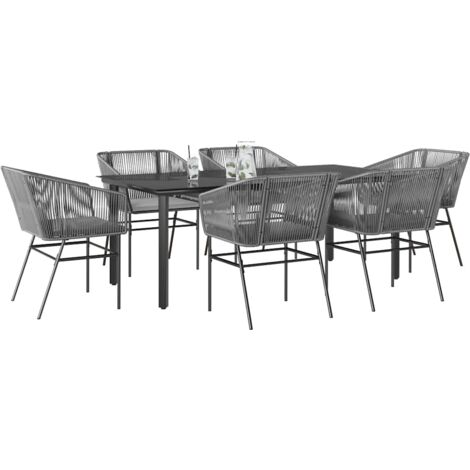 vidaXL Ensemble à manger jardin coussins 7 pcs gris poly rotin verre