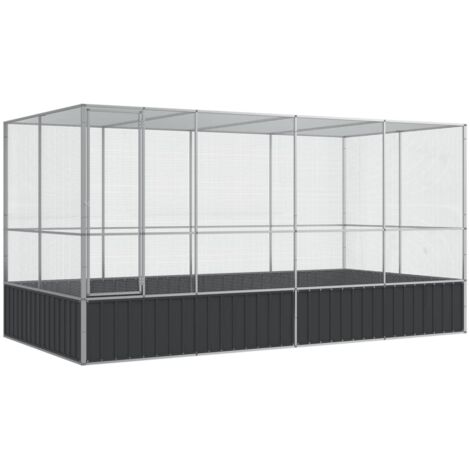 Vidaxl – Volière avec extension en acier galvanisé 418 x 207 x 212 cm – Grille en acier pour observation – Sécurisée avec porte verrouillable