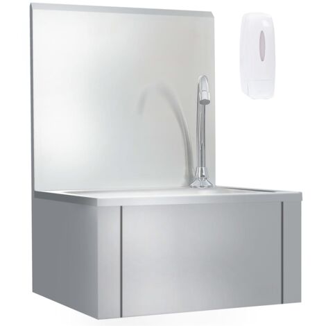 Vidaxl – Lavabo professionnel pour mains en inox 304 – Montage mural – Dimensions 40x34x56 cm – Robinet eau chaude et froide – Distributeur de savon