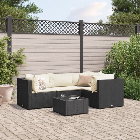 vidaXL Salon de jardin 5 pcs avec coussins Noir Résine tressée (1/5)