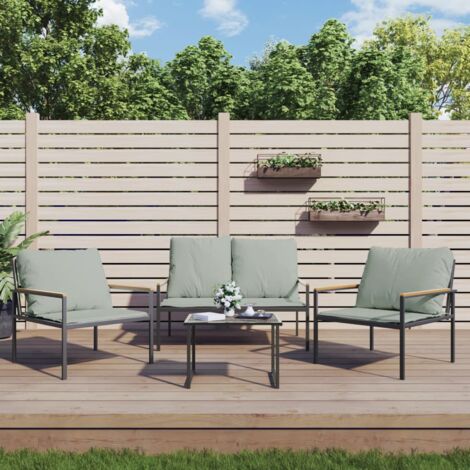 Vidaxl – Salon de jardin 3 pcs anthracite – Cadre acier enduit de poudre – Coussins en textilène résistant aux UV – Confort optimal