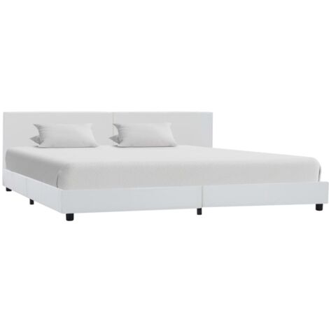 Vidaxl – Cadre de lit boxspring blanc en similicuir 180x200 cm – Structure en MDF robuste – Tête de lit confortable – Pieds en acier enduit