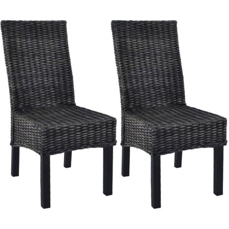 Lot de 2 Chaises Scandinave - Chaises de salle à manger noir rotin kubu et bois de manguier vidaXL