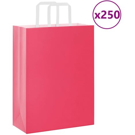 vidaXL Sacs en papier 250 pcs avec poignées rose 26x12x35 cm (1/5)