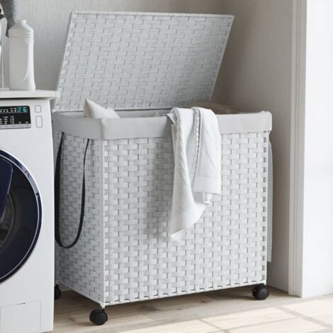 Vidaxl – Panier à linge avec roulettes – 3 compartiments pour tri – 60x35x60,5 cm – En rotin tressé avec sac amovible et roues bloquantes