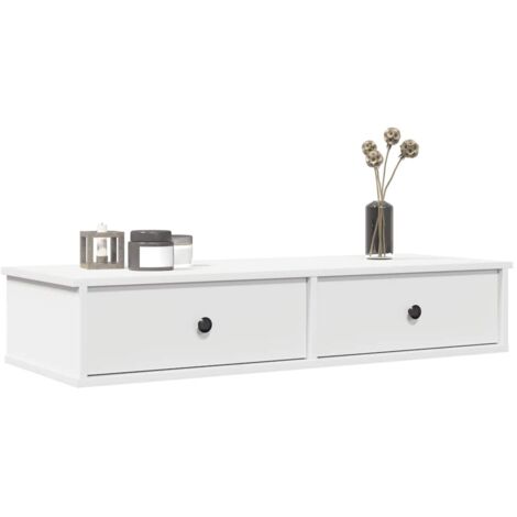 Vidaxl – Étagère murale blanche 100x37,5x19cm – Bois d'ingénierie – 2 tiroirs avec capacité de 60kg – Assemblage requis