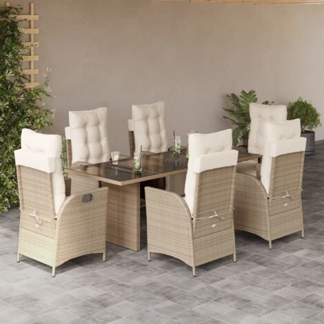 vidaXL Ensemble à manger de jardin et coussins 7 pcs beige poly rotin (1/5)