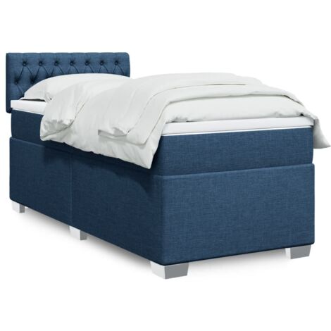 Sommier à lattes de lit avec matelas Bleu 90x190 cm Tissu vidaXL