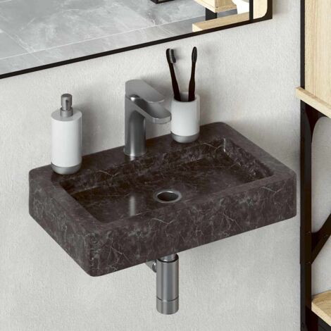 Vidaxl – Lavabo vasque noir en marbre 38x24x6,5 cm – Lave mains mural ou à poser – Évier élégant pour salle de bain moderne