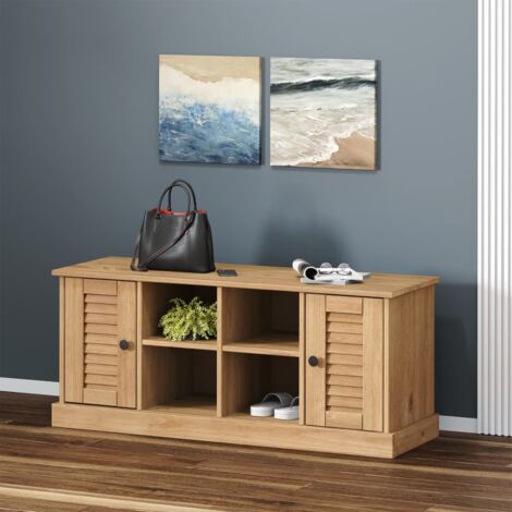 Vidaxl – Banc d'entrée en bois massif de pin 106x35x45 cm – 4 compartiments et 2 armoires – Facile à entretenir avec finition cire miel (1/5)