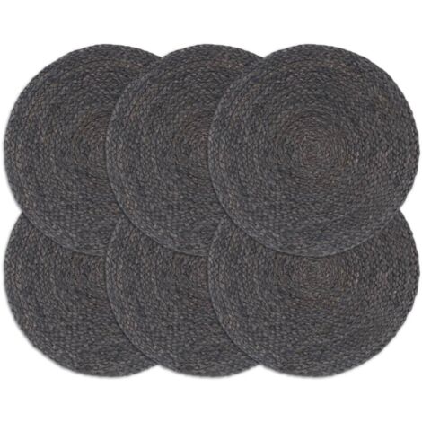 Napperons 6 pcs Gris foncé Plain 38 cm Rond Jute vidaXL