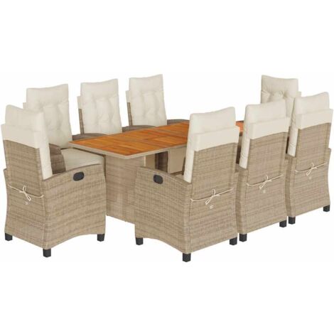 vidaXL Ensemble à manger de jardin et coussins 9 pcs beige Poly rotin (1/5)