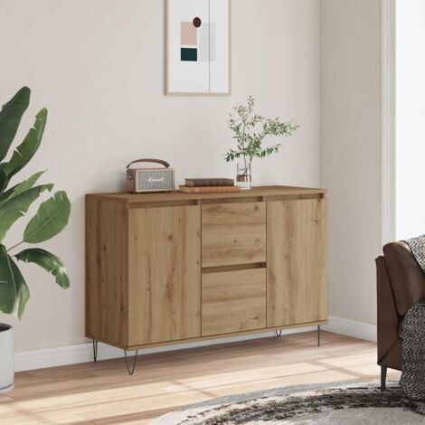 Vidaxl – Buffet en bois d'ingénierie chêne artisanal 104x35x70 cm – Surface lisse résistante à l'humidité – Pieds en fer pour stabilité