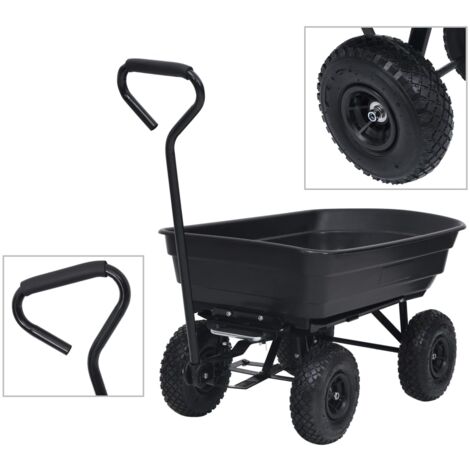 vidaXL Chariot à main à bascule de jardin 300 kg 75 L Noir (1/5)