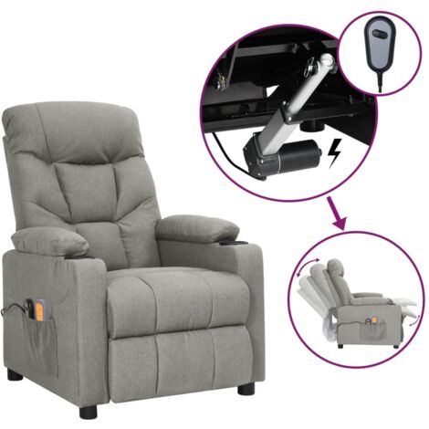 Vidaxl – Fauteuil relax électrique inclinable – Massage par vibrations 6 points – Tissu polyester gris clair – Dimensions 73x94x101,5 cm