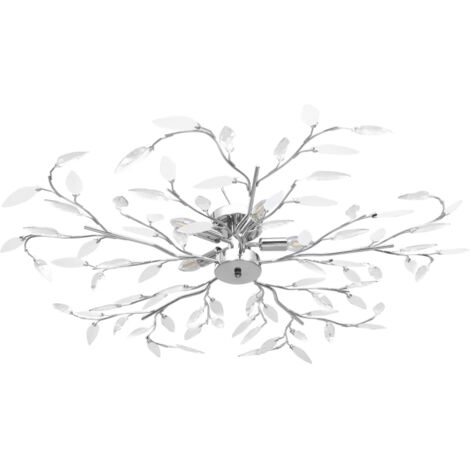 Vidaxl – Plafonnier à bras en métal chromé et acrylique – 5 ampoules E14 – Design contemporain en forme de feuille – Dimensions 100 x 15 cm