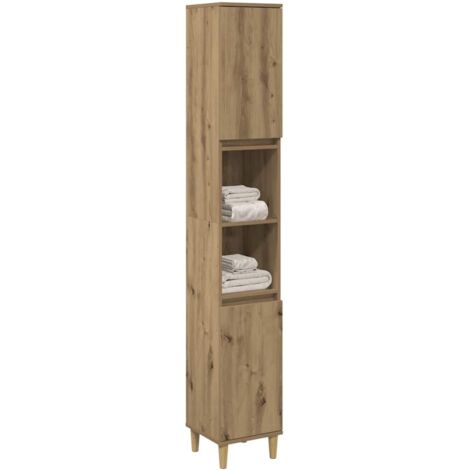 Vidaxl – Armoire murale de salle de bain chêne artisanal 30x30x190 cm – 6 compartiments – Installation flexible de la porte – Bois d'eucalyptus massif (1/5)